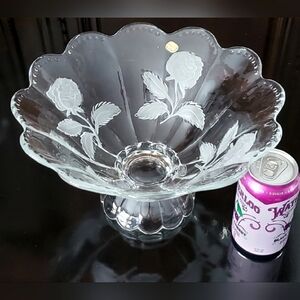 Vntg Bohemia Rosed Crystal 11 1/2" Flower Bowl Made In Czechoslovakia EUC